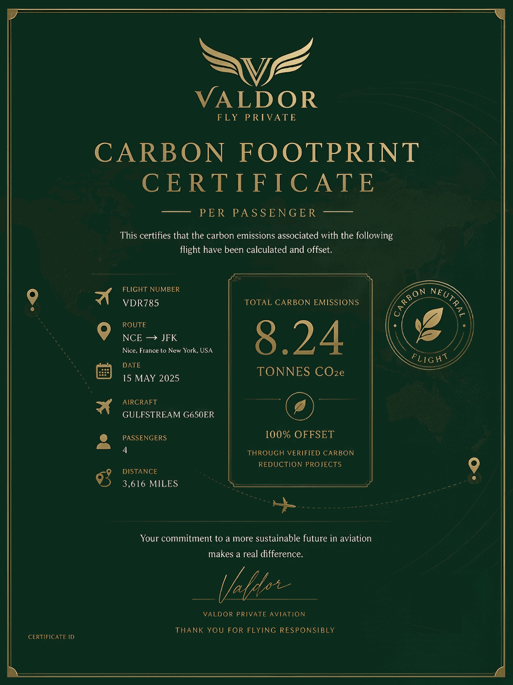 Valdor carbon footprint certificate