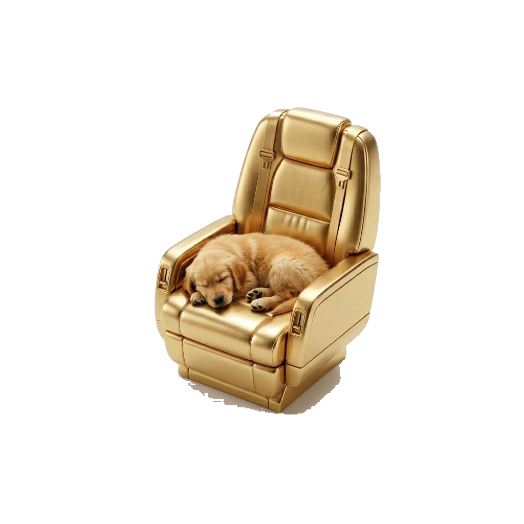golden puppy asleep on a jet seat